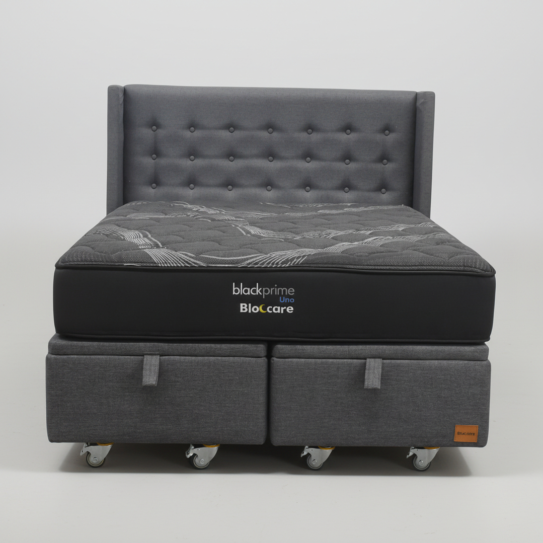 Cama Baul Super King + Colchon Black Prime - Modelo Uno + Respaldo  / Ruedas A Eleccion (Gris)- 8