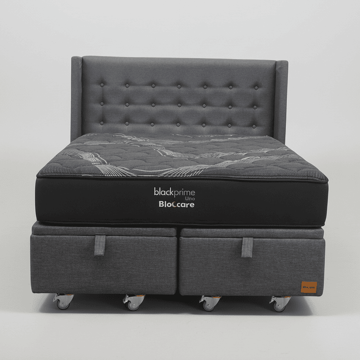 Cama Baul Super King + Colchon Black Prime - Modelo Uno + Respaldo  / Ruedas A Eleccion (Gris)- 8