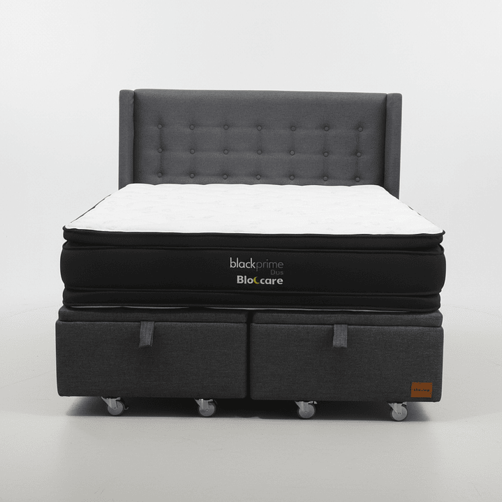 Cama Baul Super King + Colchon Black Prime - Modelo Dos + Respaldo / Ruedas A Eleccion (Gris) 4