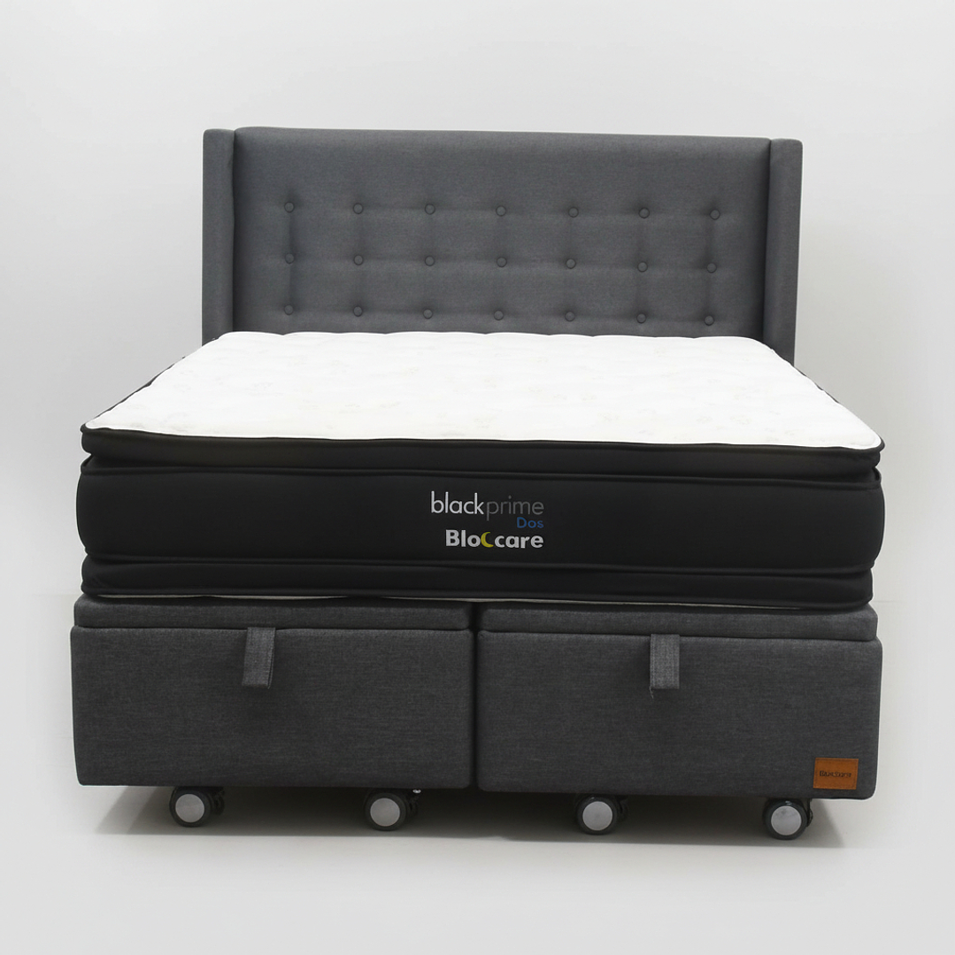 Cama Baul Super King + Colchon Black Prime - Modelo Dos + Respaldo / Ruedas A Eleccion (Gris) 2