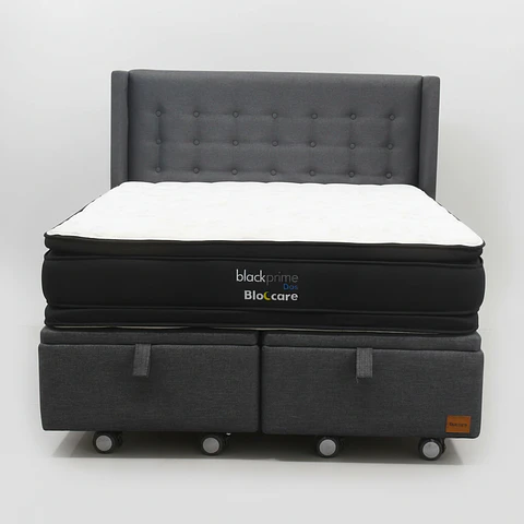 Cama Baul Super King + Colchon Black Prime - Modelo Dos + Respaldo / Ruedas A Eleccion (Gris)