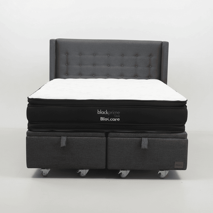 Cama Baul Super King + Colchon Black Prime - Modelo Dos + Respaldo / Ruedas A Eleccion (Gris) 6