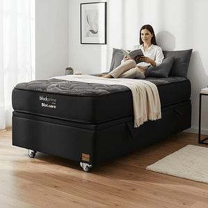 Cama Baul 1 Plaza + Colchon Black Prime - Modelo Uno / Ruedas A Eleccion (Negro)