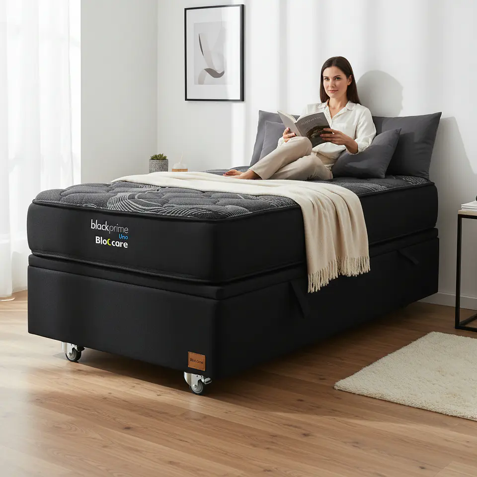 Cama Baul 1 Plaza + Colchon Black Prime - Modelo Uno / Ruedas A Eleccion (Negro) 1