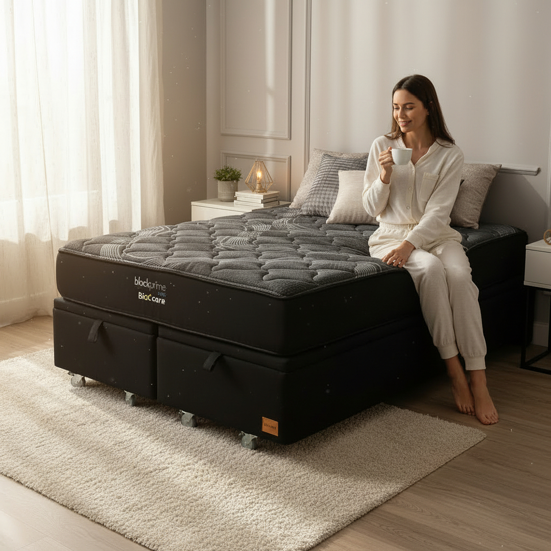 Cama Baul 2 Plaza + Colchon Black Prime - Modelo Uno / Ruedas A Eleccion (Negro) 1