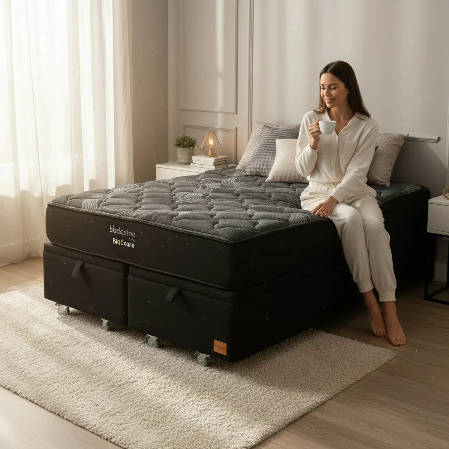 Cama Baul 2 Plaza + Colchon Black Prime - Modelo Uno / Ruedas A Eleccion (Negro) 1