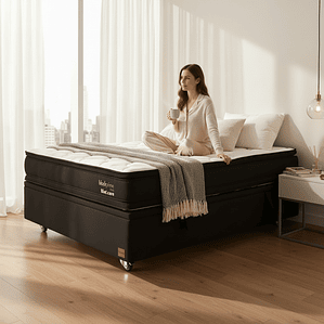 Cama Baul 1.5 Plaza + Colchon Black Prime - Modelo Dos / Ruedas A Eleccion (Negro)