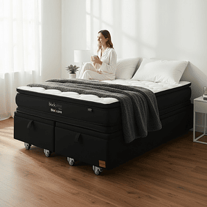 Cama Baul Super King + Colchon Black Prime - Modelo Dos / Ruedas A Eleccion (Negro)