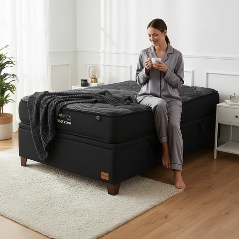 Cama Baul 1 Plaza + Colchon Black Prime - Modelo Uno / Con Patas De Madera (Negro)