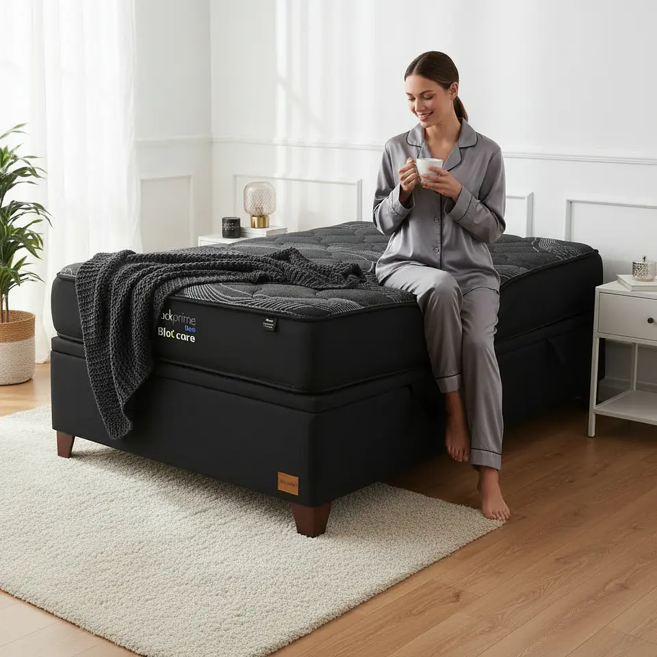 Cama Baul 1 Plaza + Colchon Black Prime - Modelo Uno / Con Patas De Madera (Negro) 1