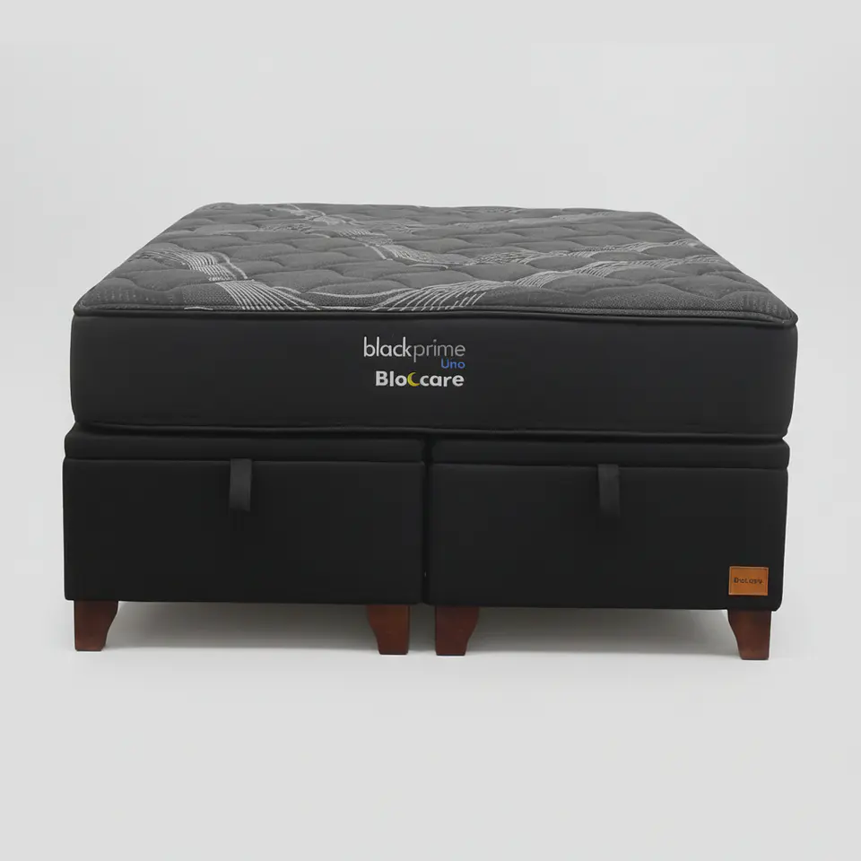 Cama Baul 2 Plazas + Colchon Black Prime - Modelo Uno / Con Patas De Madera (Negro) 5