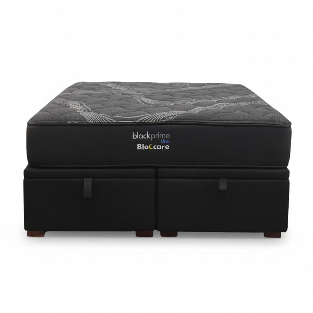 Cama Baul King + Colchon Black Prime - Modelo Uno / Con Patas De Madera (Negro) 3