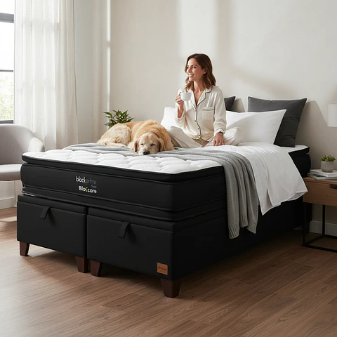 Cama Baul 2 Plazas + Colchon Black Prime - Modelo Dos / Con Patas De Madera (Negro)