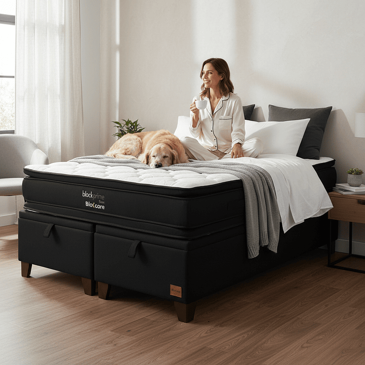 Cama Baul 2 Plazas + Colchon Black Prime - Modelo Dos / Con Patas De Madera (Negro) 1