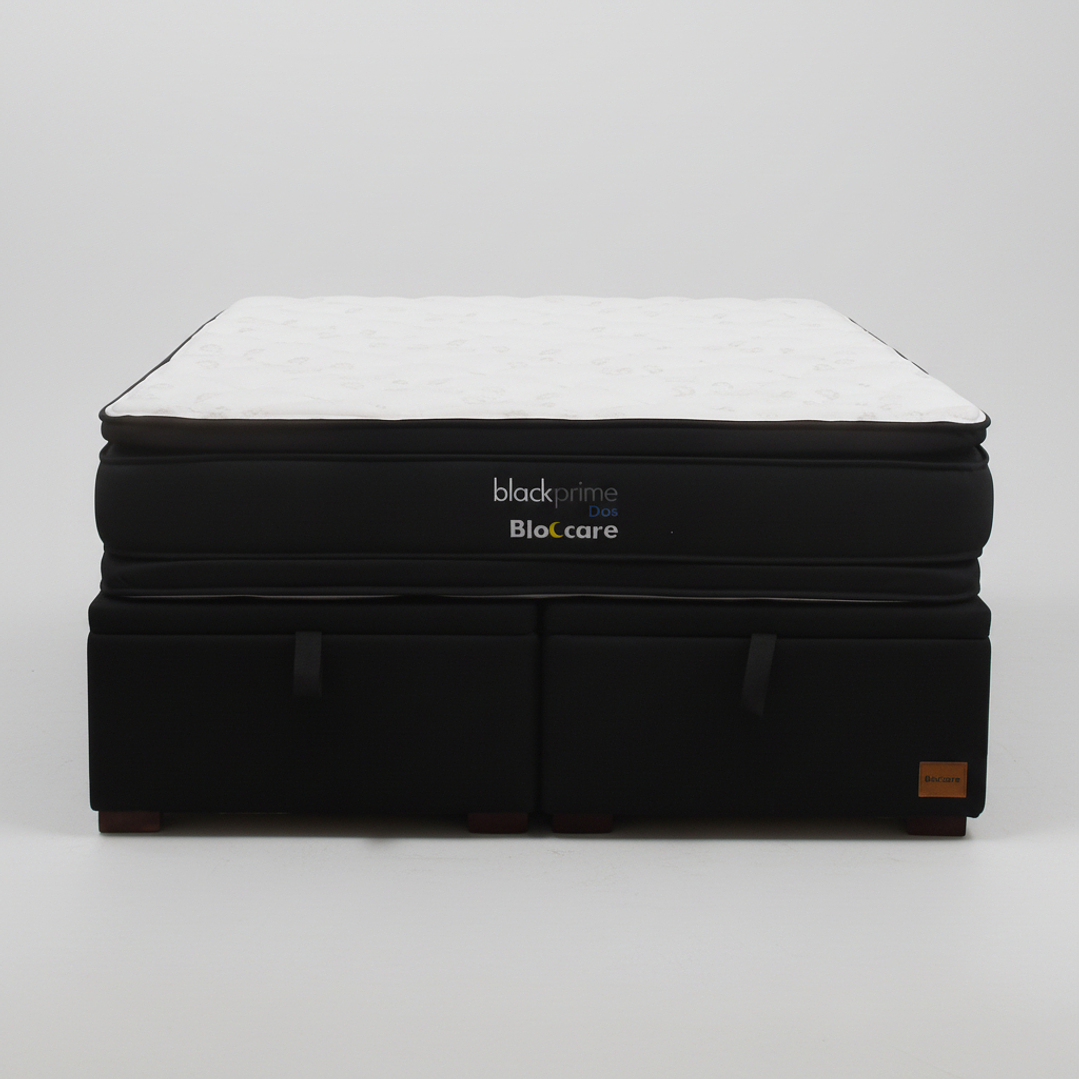 Cama Baul 2 Plazas + Colchon Black Prime - Modelo Dos / Con Patas De Madera (Negro) 2