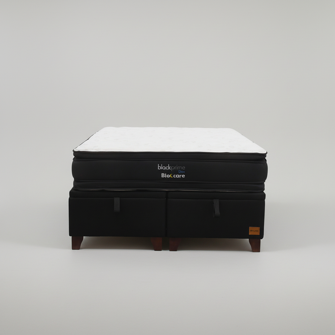 Cama Baul King + Colchon Black Prime - Modelo Dos / Con Patas De Madera (Negro) 4