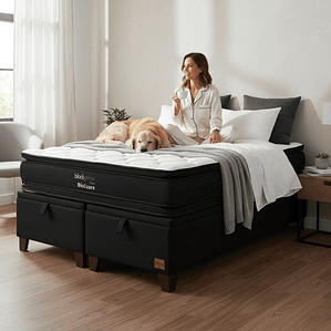 Cama Baul Super King + Colchon Black Prime - Modelo Dos / Con Patas De Madera (Negro)