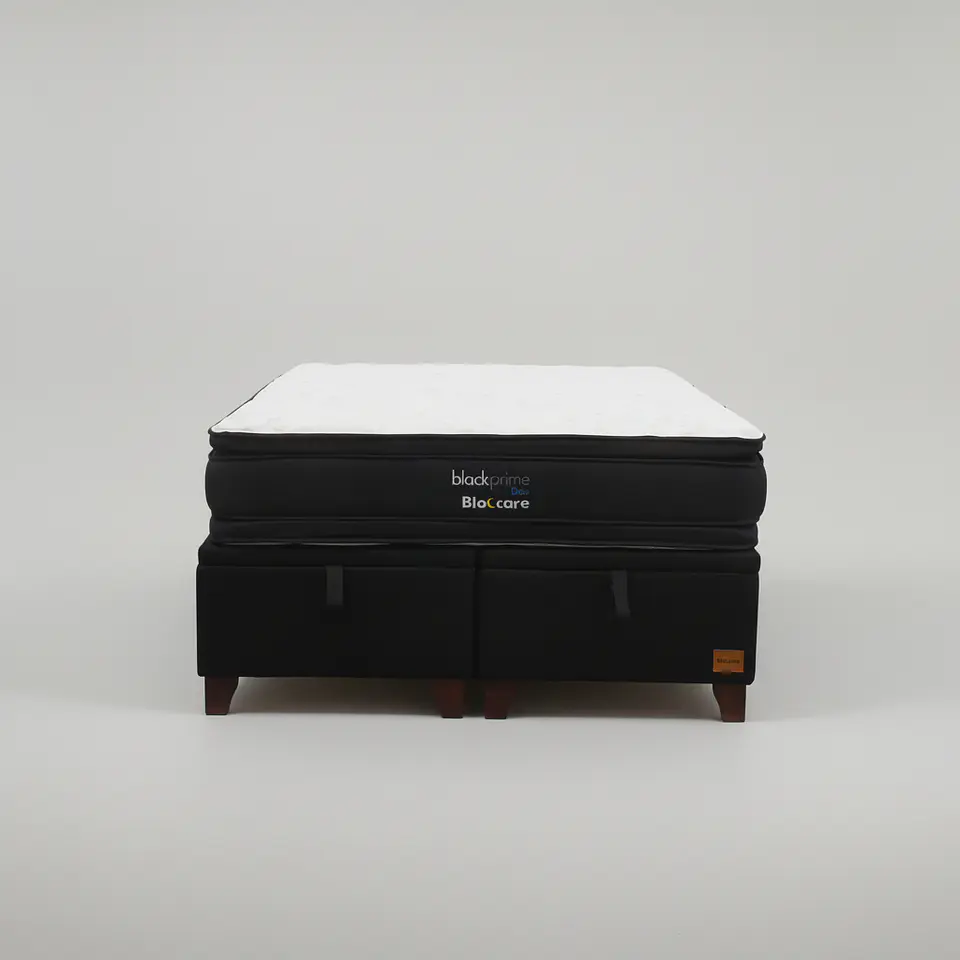 Cama Baul Super King + Colchon Black Prime - Modelo Dos / Con Patas De Madera (Negro) 4