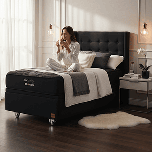 Cama Baul 1 Plaza + Colchon Black Prime - Modelo Uno + Respaldo / Ruedas A Eleccion (Negro)