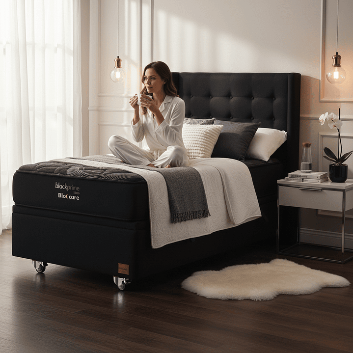 Cama Baul 1 Plaza + Colchon Black Prime - Modelo Uno + Respaldo / Ruedas A Eleccion (Negro) 1