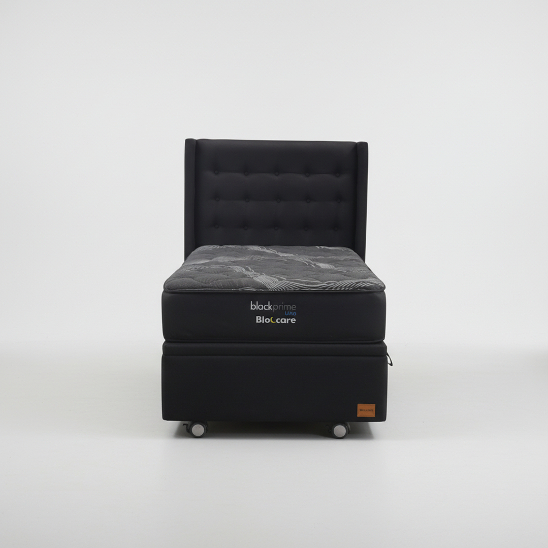 Cama Baul 1 Plaza + Colchon Black Prime - Modelo Uno + Respaldo / Ruedas A Eleccion (Negro) 2