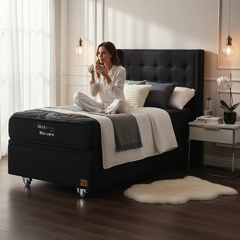Cama Baul 1.5 Plaza + Colchon Black Prime - Modelo Uno + Respaldo / Ruedas A Eleccion (Negro)