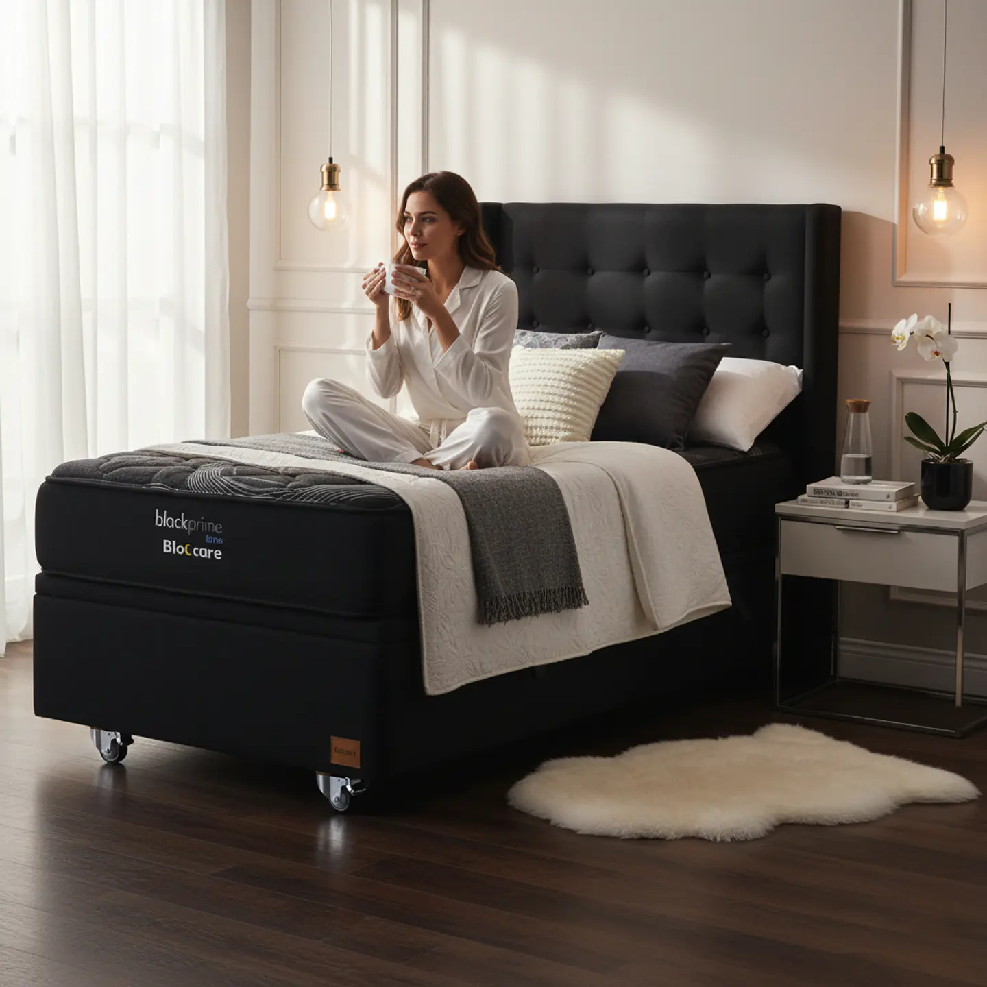 Cama Baul 1.5 Plaza + Colchon Black Prime - Modelo Uno + Respaldo / Ruedas A Eleccion (Negro) 1