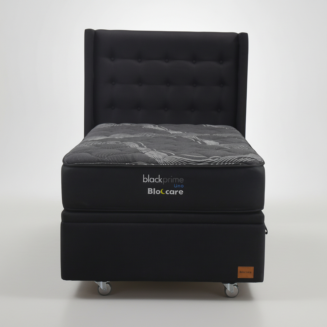 Cama Baul 1.5 Plaza + Colchon Black Prime - Modelo Uno + Respaldo / Ruedas A Eleccion (Negro) 5