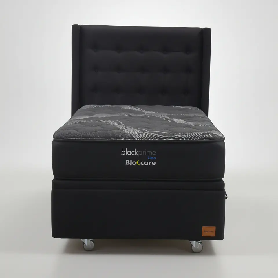 Cama Baul 1.5 Plaza + Colchon Black Prime - Modelo Uno + Respaldo / Ruedas A Eleccion (Negro) 5