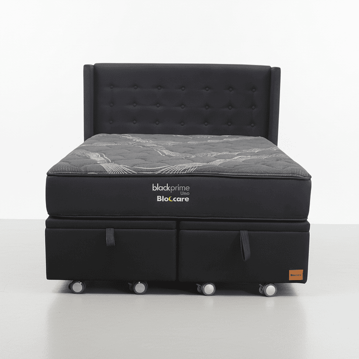 Cama Baul 2 Plazas + Colchon Black Prime - Modelo Uno + Respaldo / Ruedas A Eleccion (Negro) 3