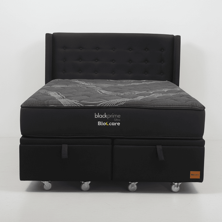 Cama Baul 2 Plazas + Colchon Black Prime - Modelo Uno + Respaldo / Ruedas A Eleccion (Negro) 5