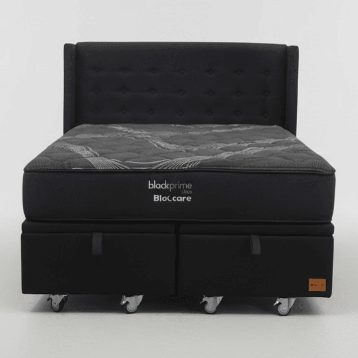 Cama Baul 2 Plazas + Colchon Black Prime - Modelo Uno + Respaldo / Ruedas A Eleccion (Negro) 7