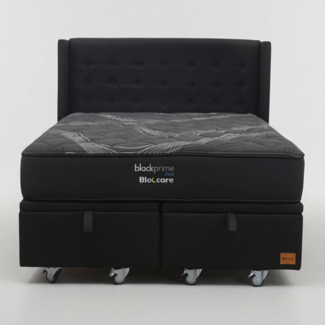 Cama Baul King + Colchon Black Prime - Modelo Uno + Respaldo / Ruedas A Eleccion (Negro) 7