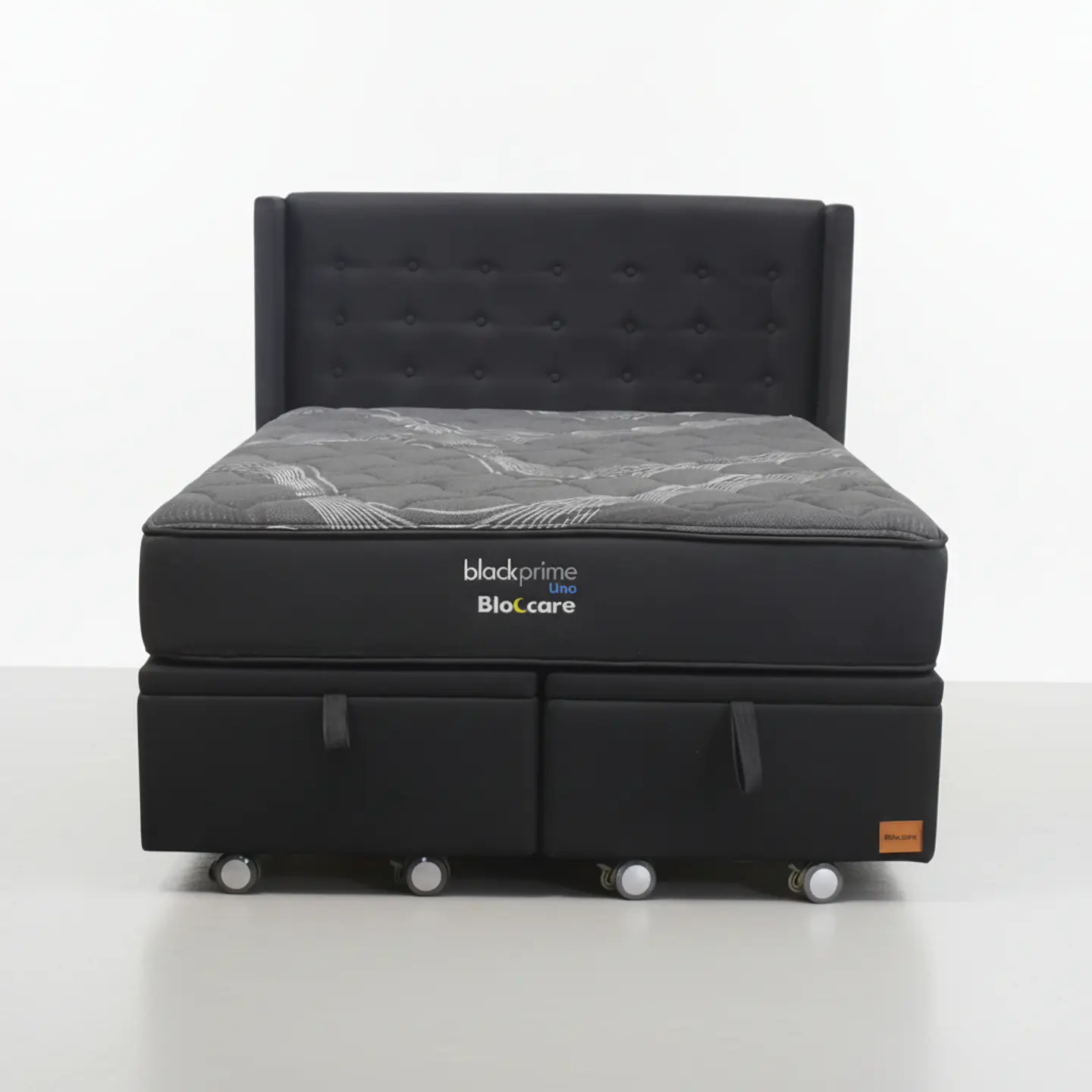 Cama Baul Super King + Colchon Black Prime - Modelo Uno + Respaldo / Ruedas A Eleccion (Negro) 3