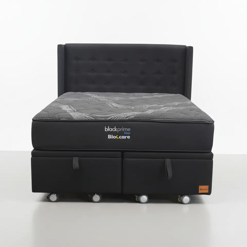 Cama Baul Super King + Colchon Black Prime - Modelo Uno + Respaldo / Ruedas A Eleccion (Negro) 3