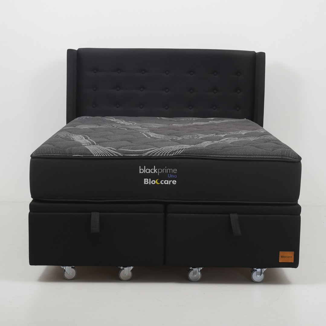 Cama Baul Super King + Colchon Black Prime - Modelo Uno + Respaldo / Ruedas A Eleccion (Negro) 5