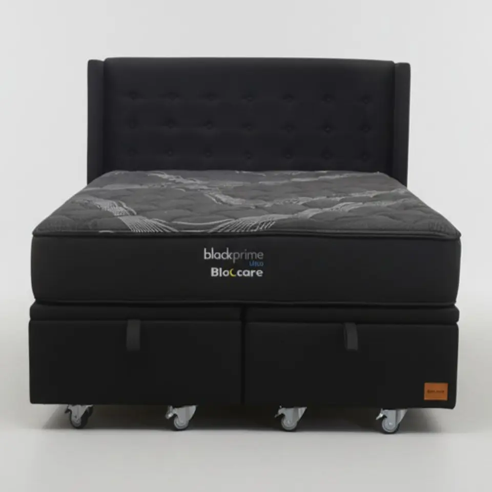 Cama Baul Super King + Colchon Black Prime - Modelo Uno + Respaldo / Ruedas A Eleccion (Negro) 7