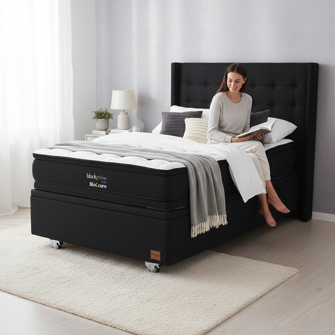 Cama Baul 1.5 Plaza + Colchon Black Prime - Modelo Dos + Respaldo / Ruedas A Eleccion (Negro) 1