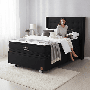 Cama Baul 1.5 Plaza + Colchon Black Prime - Modelo Dos + Respaldo / Ruedas A Eleccion (Negro)