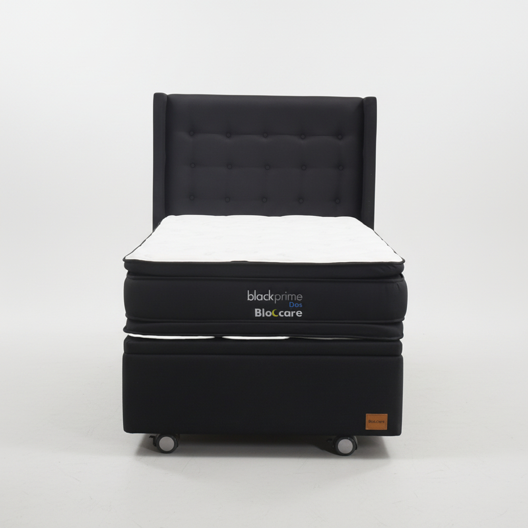 Cama Baul 1.5 Plaza + Colchon Black Prime - Modelo Dos + Respaldo / Ruedas A Eleccion (Negro) 3