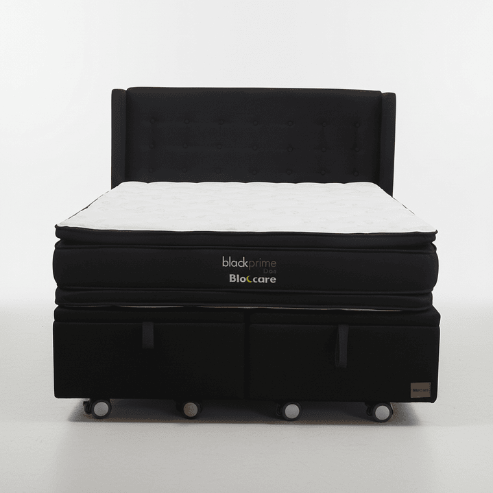 Cama Baul 2 Plazas + Colchon Black Prime - Modelo Dos + Respaldo / Ruedas A Eleccion (Negro) 3