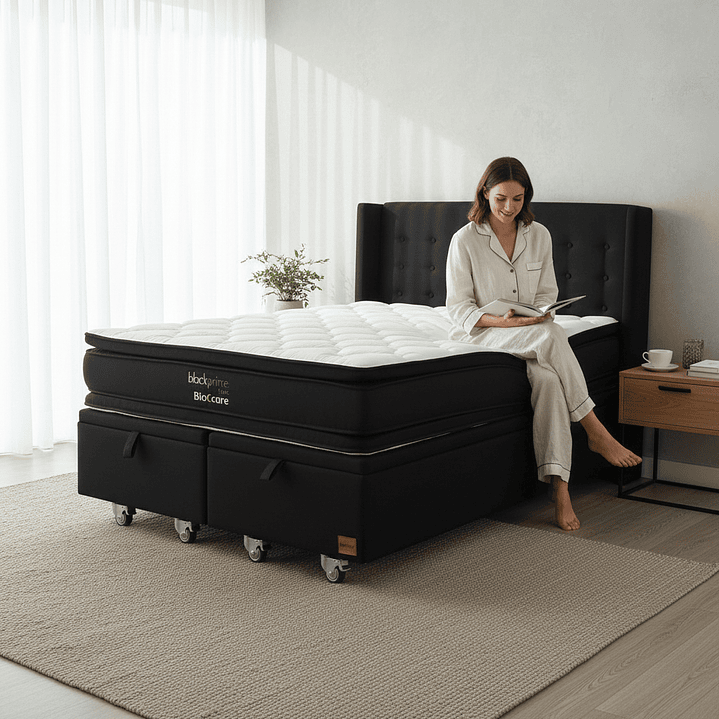 Cama Baul King + Colchon Black Prime - Modelo Dos + Respaldo / Ruedas A Eleccion (Negro) 1