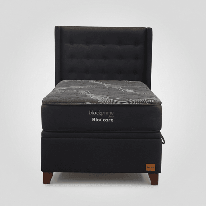 Cama Baul 1 Plaza + Colchon Black Prime - Modelo Uno + Respaldo / Con Patas De Madera (Negro) 4