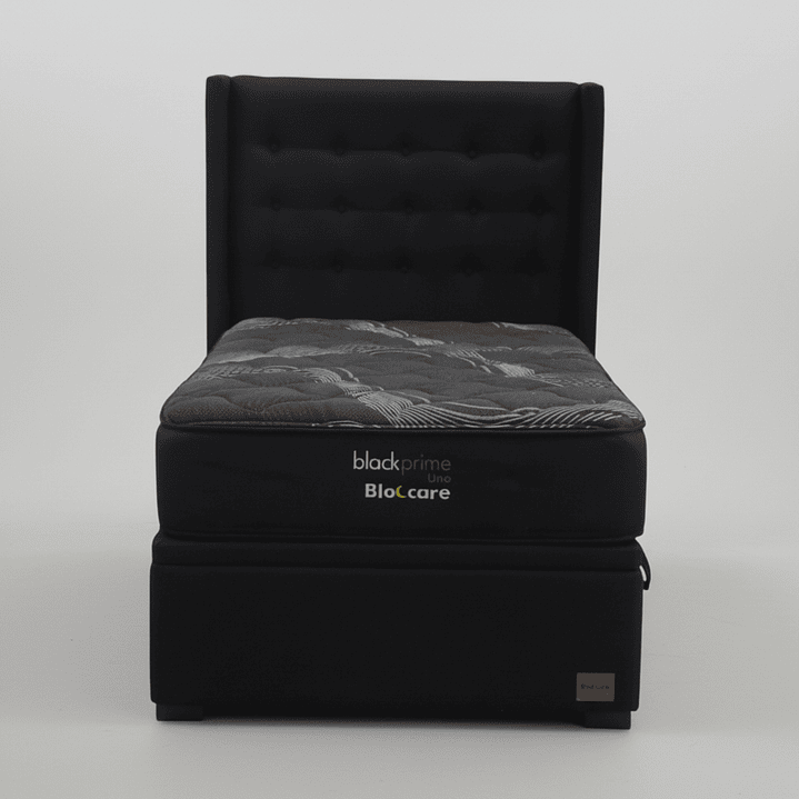 Cama Baul 1.5 Plaza + Colchon Black Prime - Modelo Uno + Respaldo / Con Patas De Madera (Negro) 3