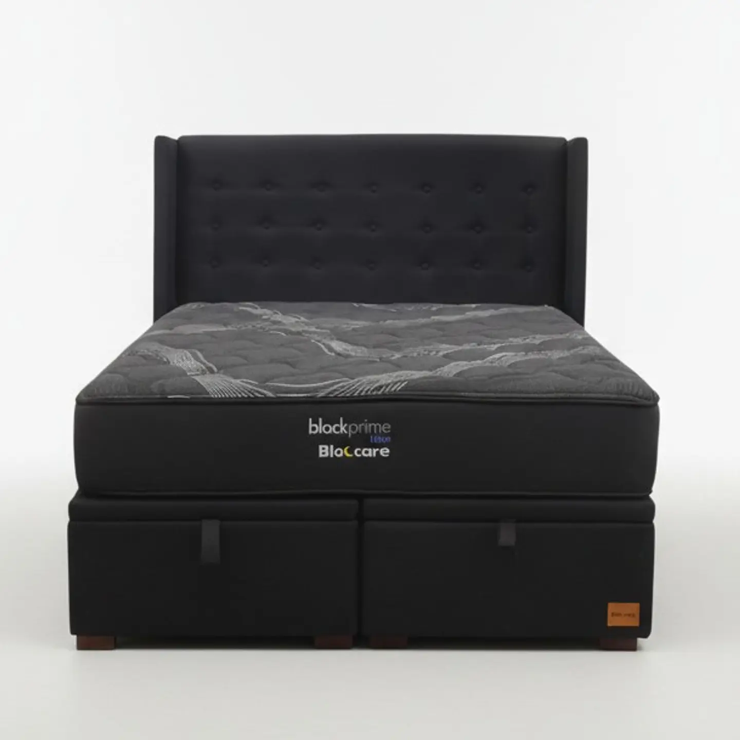 Cama Baul King + Colchon Black Prime - Modelo Uno + Respaldo / Con Patas De Madera (Negro) 3