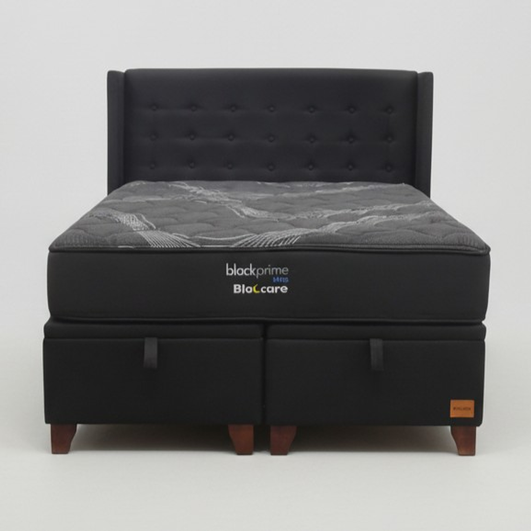 Cama Baul Super King + Colchon Black Prime - Modelo Uno + Respaldo / Con Patas De Madera  (Negro) 5