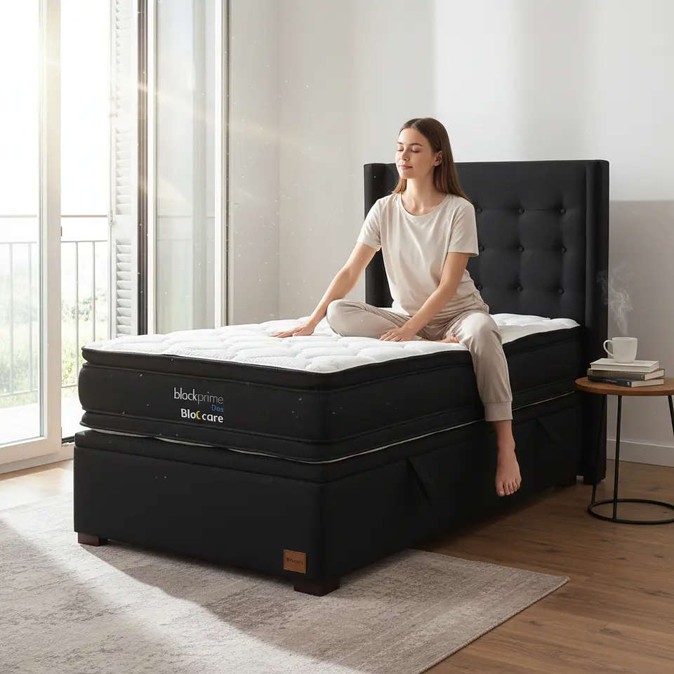 Cama Baul 1.5 Plaza + Colchon Black Prime - Modelo Dos + Respaldo / Con Patas De Madera (Negro) 1