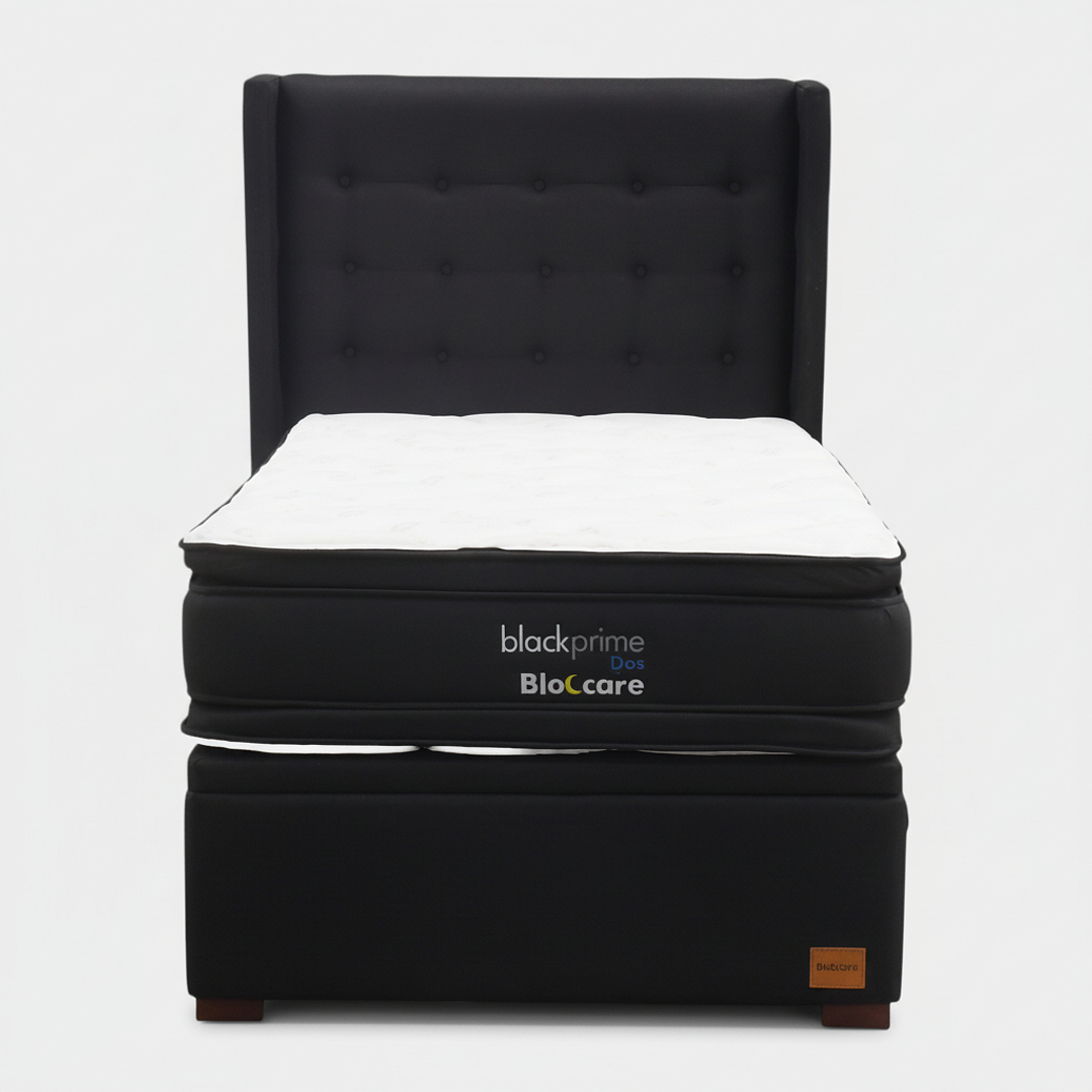 Cama Baul 1.5 Plaza + Colchon Black Prime - Modelo Dos + Respaldo / Con Patas De Madera (Negro) 3
