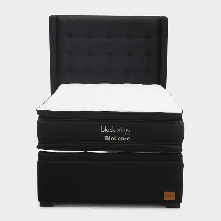 Cama Baul 1.5 Plaza + Colchon Black Prime - Modelo Dos + Respaldo / Con Patas De Madera (Negro) 3