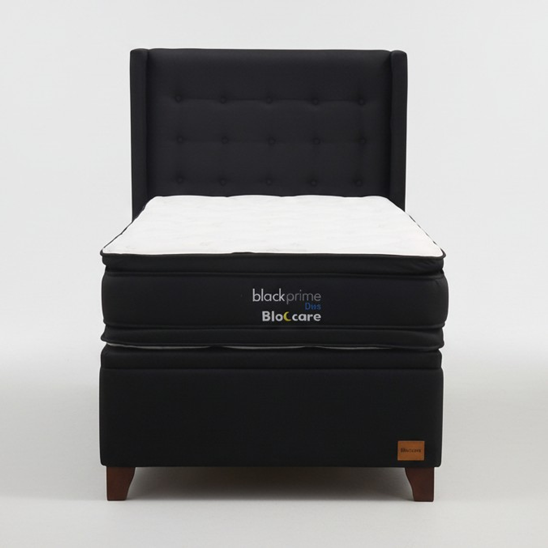 Cama Baul 1.5 Plaza + Colchon Black Prime - Modelo Dos + Respaldo / Con Patas De Madera (Negro) 5
